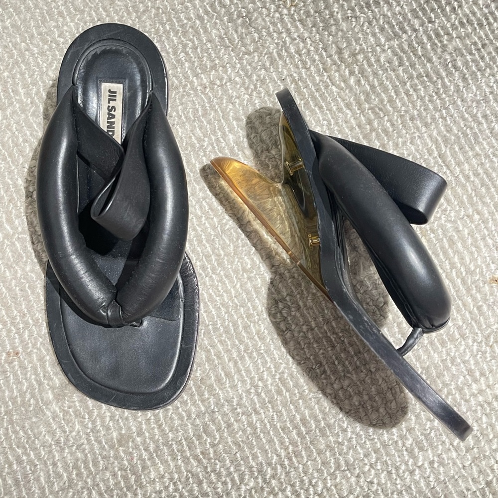 Jil Sander Black Leather and Lucite Mules
